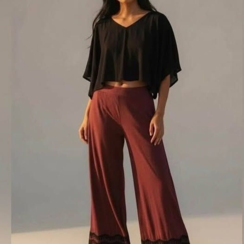 POL Black and Burgundy Boho Embroidered Wide Leg Flares NWT Size Small